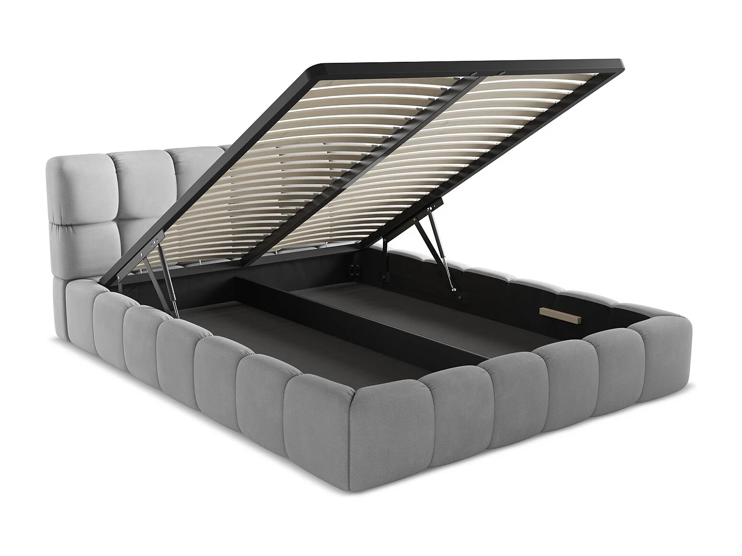 Lit coffre en tissu chenille 160 x 200 - gris clair - NALU