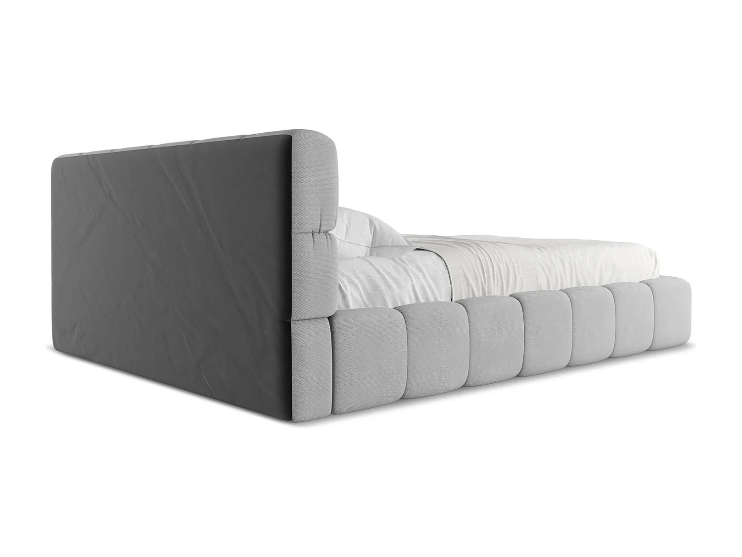 Lit coffre en tissu chenille 160 x 200 - gris clair - NALU