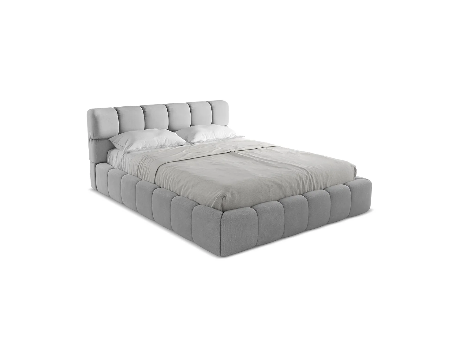 Lit coffre en tissu chenille 180 x 228 - gris clair - ROMA