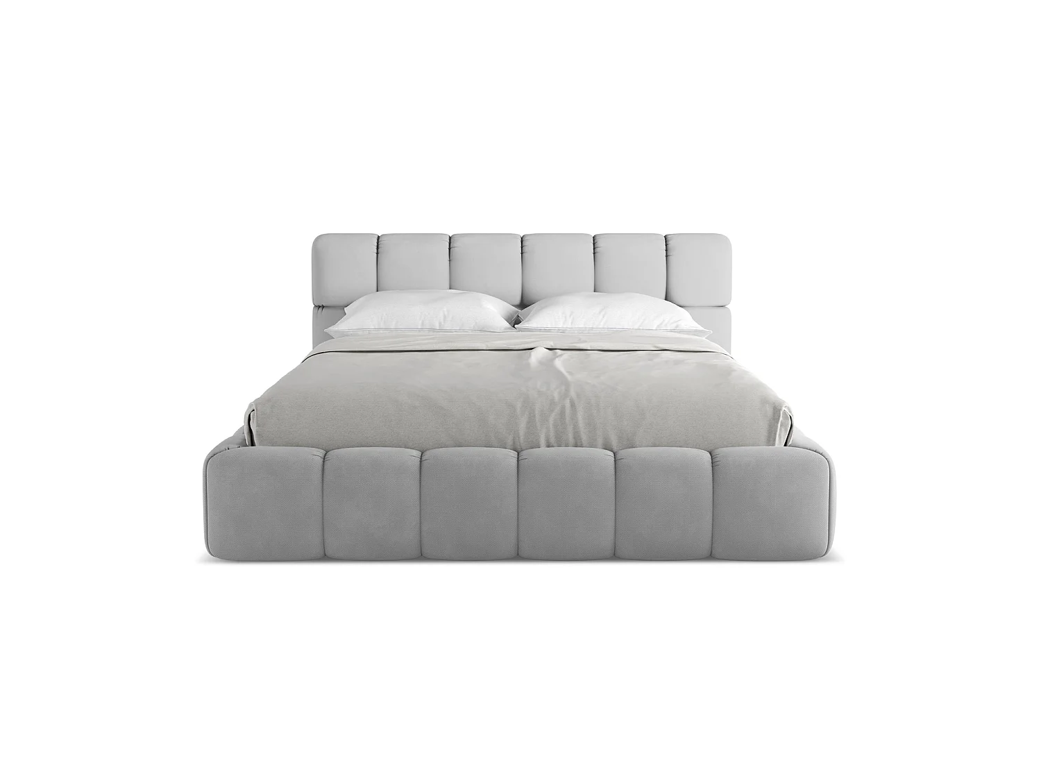 Lit coffre en tissu chenille 180 x 228 - gris clair - ROMA
