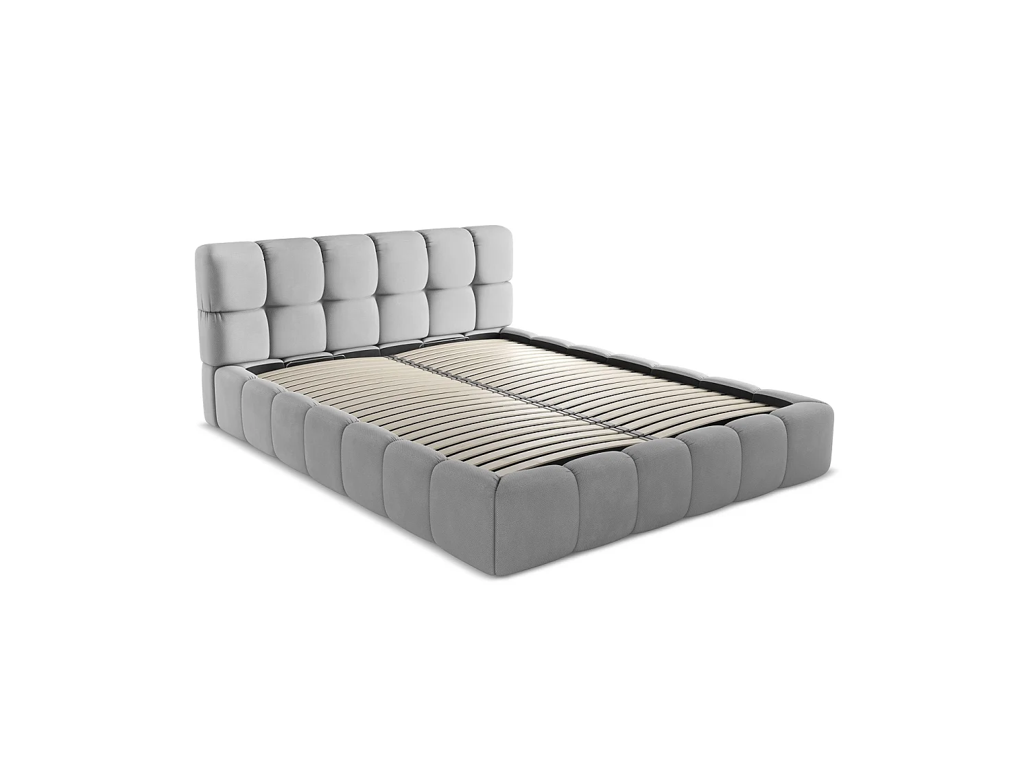 Lit coffre en tissu chenille 180 x 228 - gris clair - ROMA