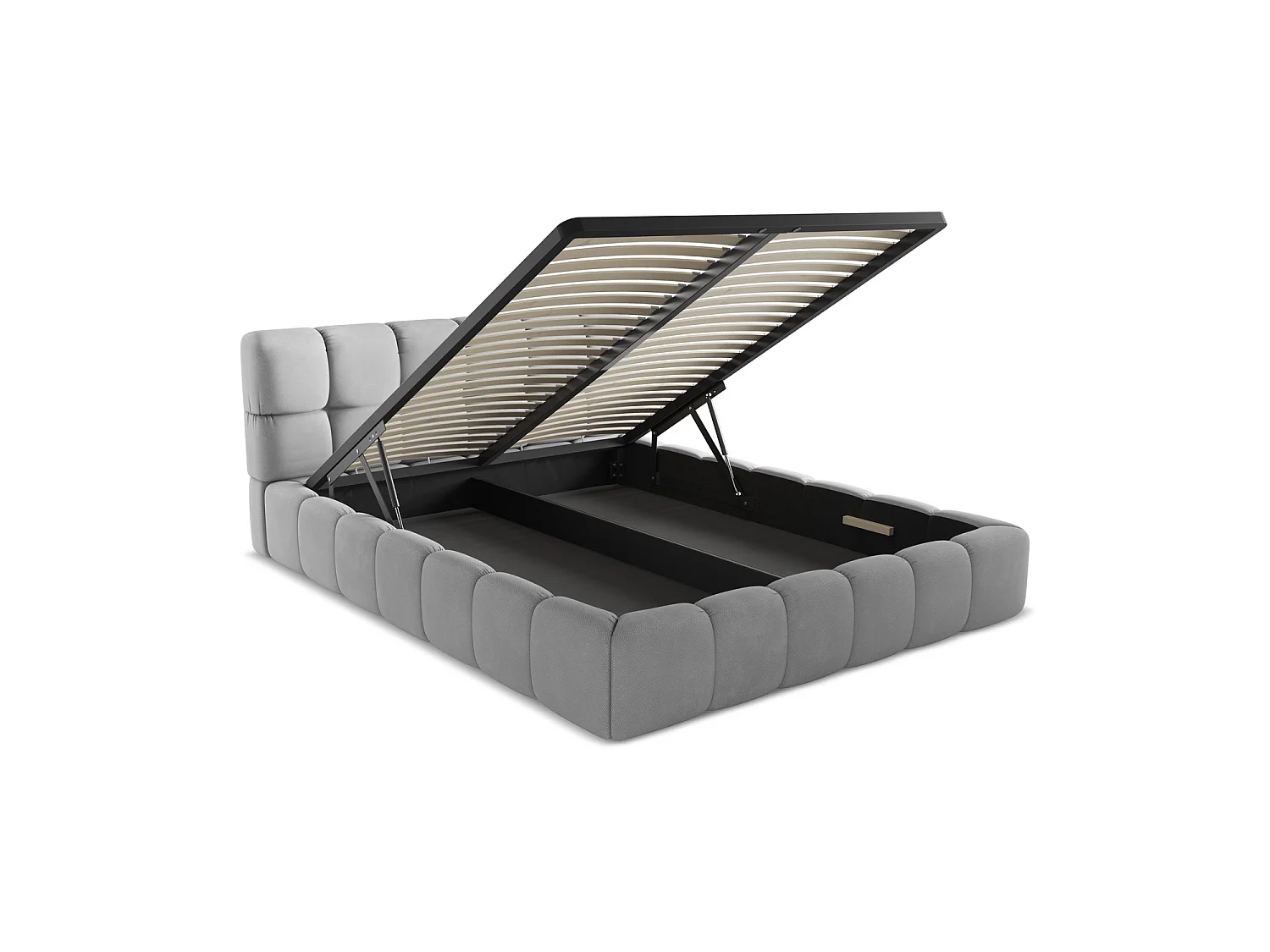 Lit coffre en tissu chenille 180 x 228 - gris clair - ROMA