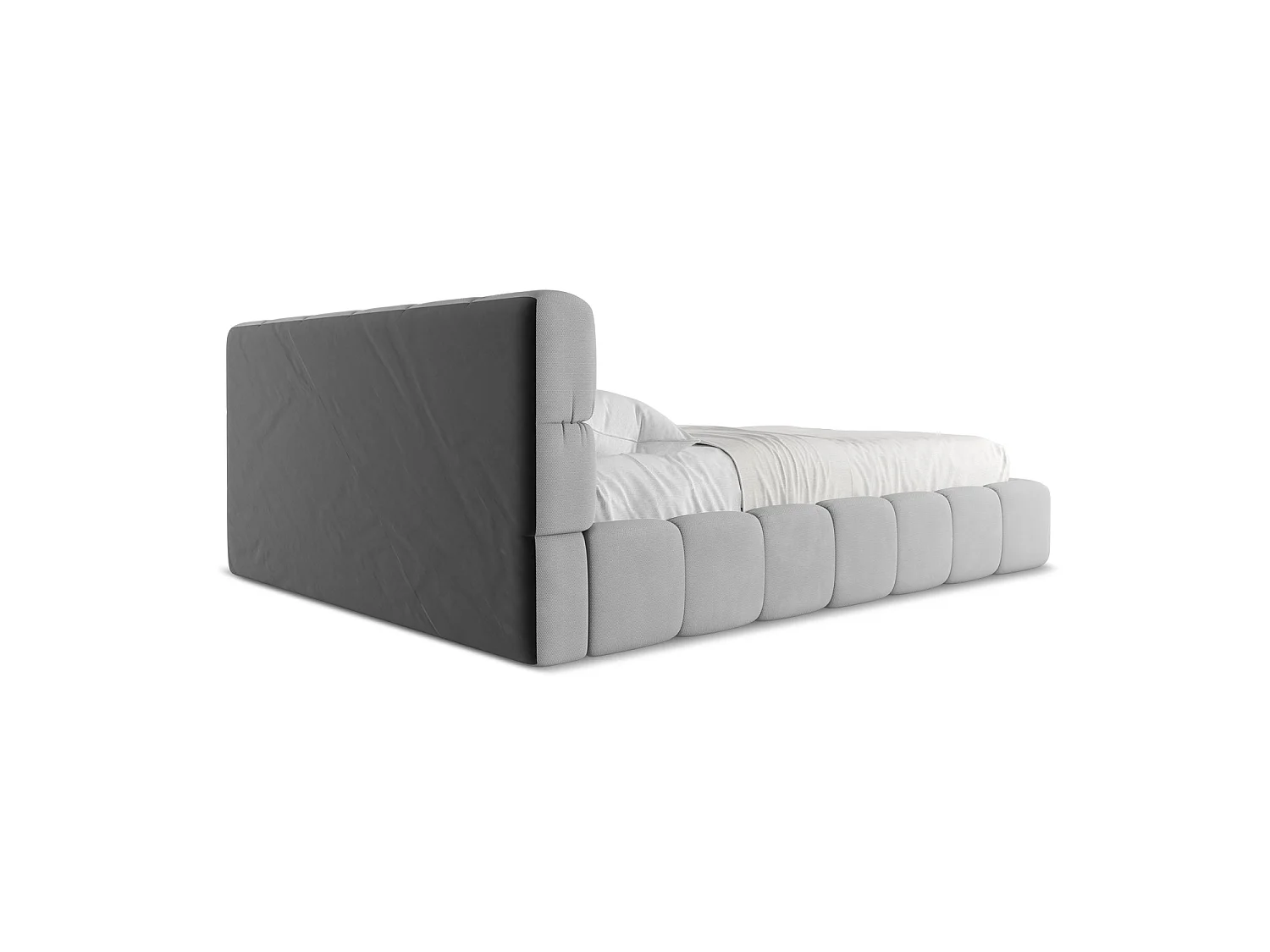 Lit coffre en tissu chenille 180 x 228 - gris clair - ROMA