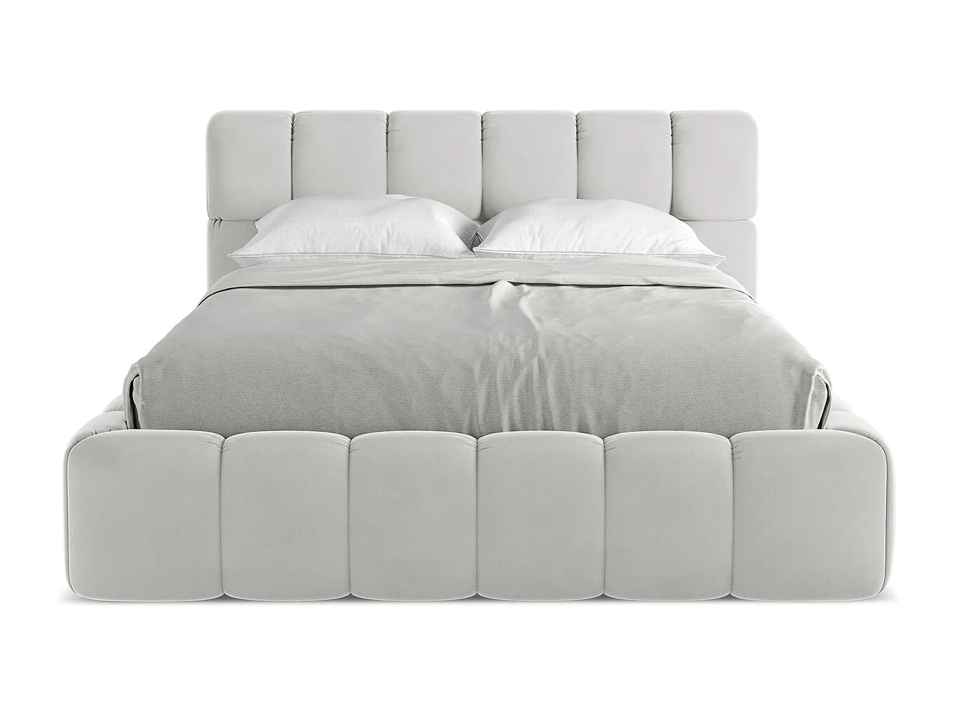 Bett mit Bettkasten - 160 x 228 - Samt - Silber - NALU