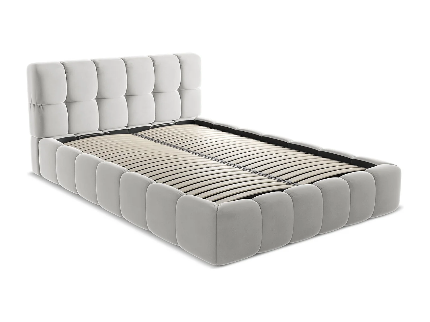 Bett mit Bettkasten - 160 x 228 - Samt - Silber - NALU