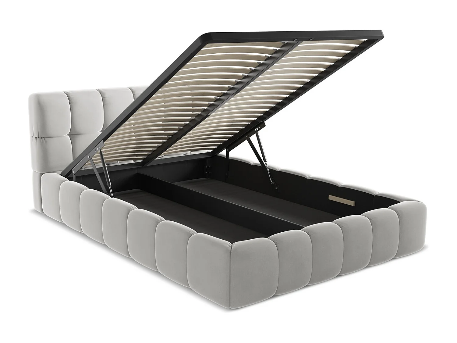 Bett mit Bettkasten - 160 x 228 - Samt - Silber - NALU