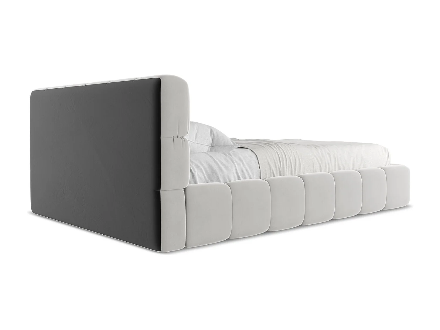 Bett mit Bettkasten - 160 x 228 - Samt - Silber - NALU
