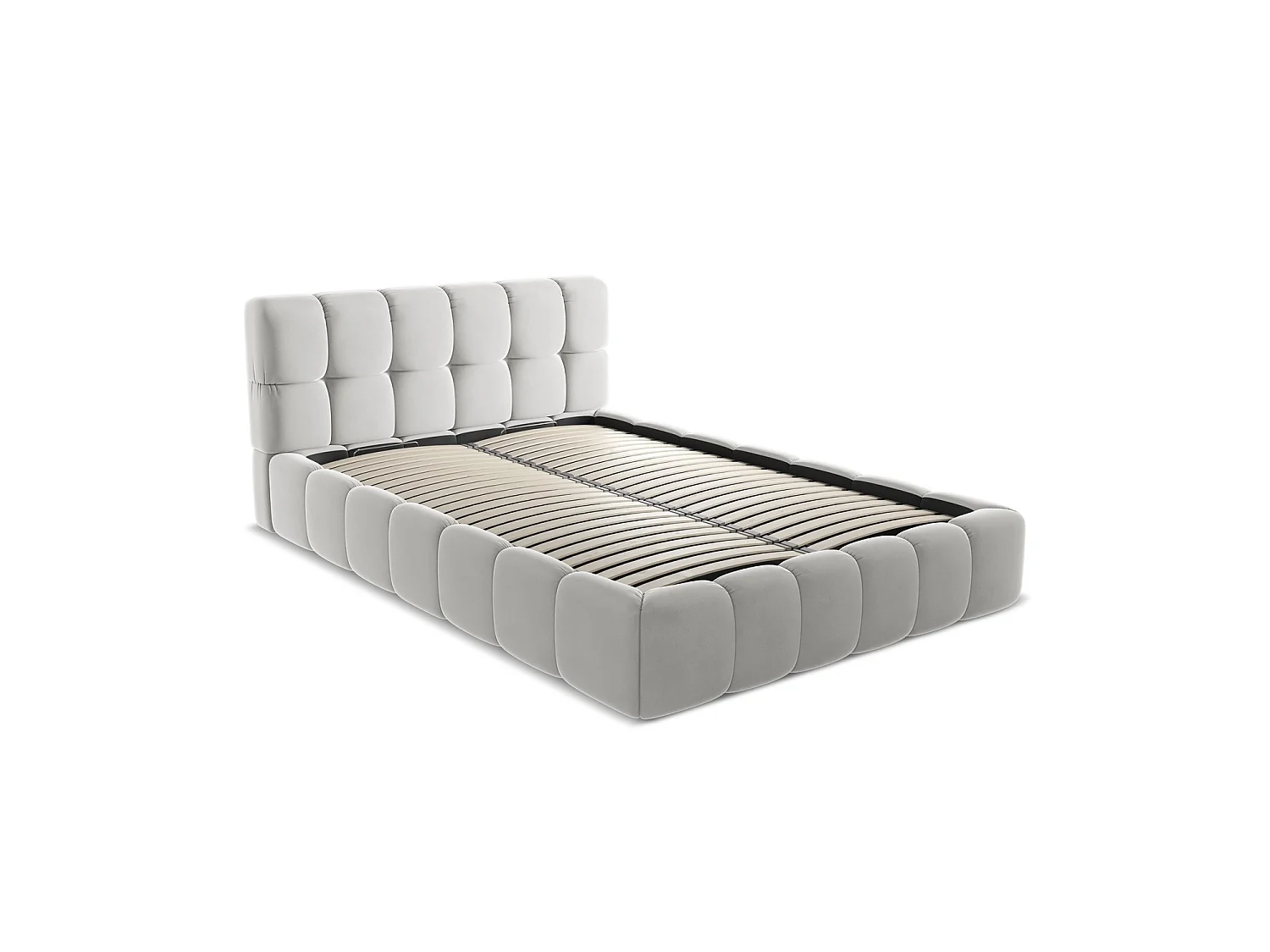 Bed met opbergruimte 160 x 228 - velours - zilver - ROMA