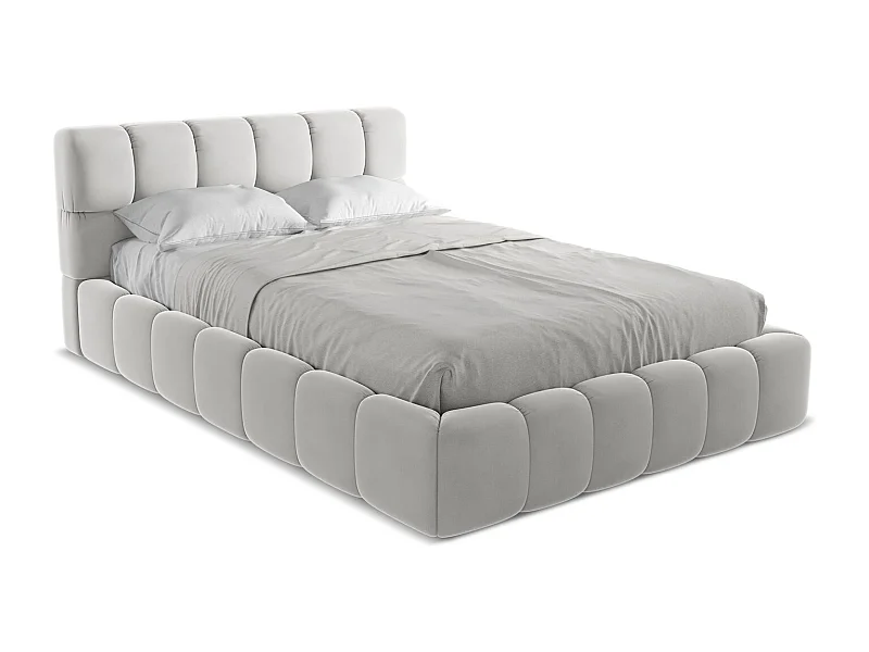 Lit coffre en velours 140 x 200 - argent - NALU