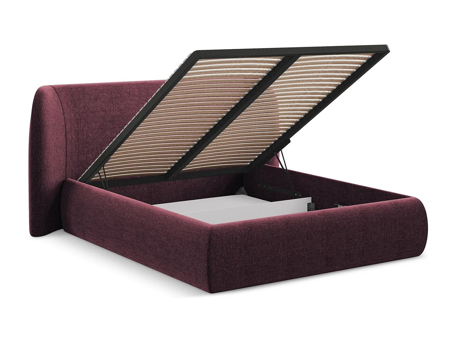 Bett mit Bettkasten - 230 x 215 - Chenille - Rotwein - HAUKE