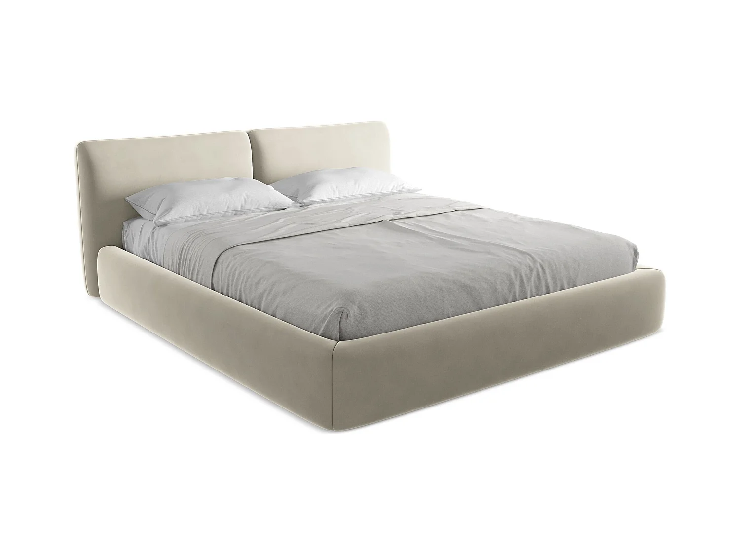 Bett mit Bettkasten - 200 x 228 - Samt - Perle - HOKU