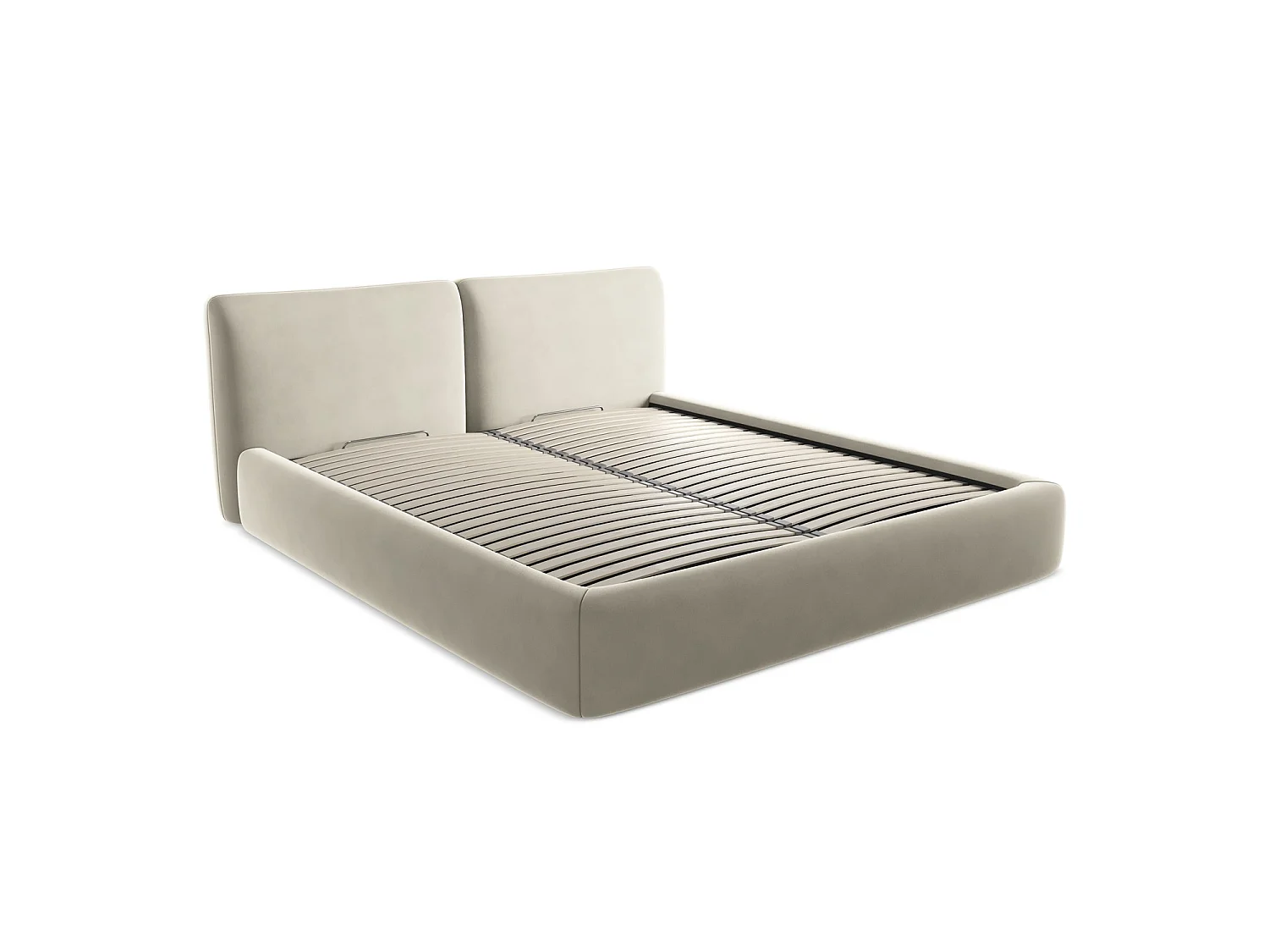 Lit coffre en velours 200 x 228 - perle - MILANO