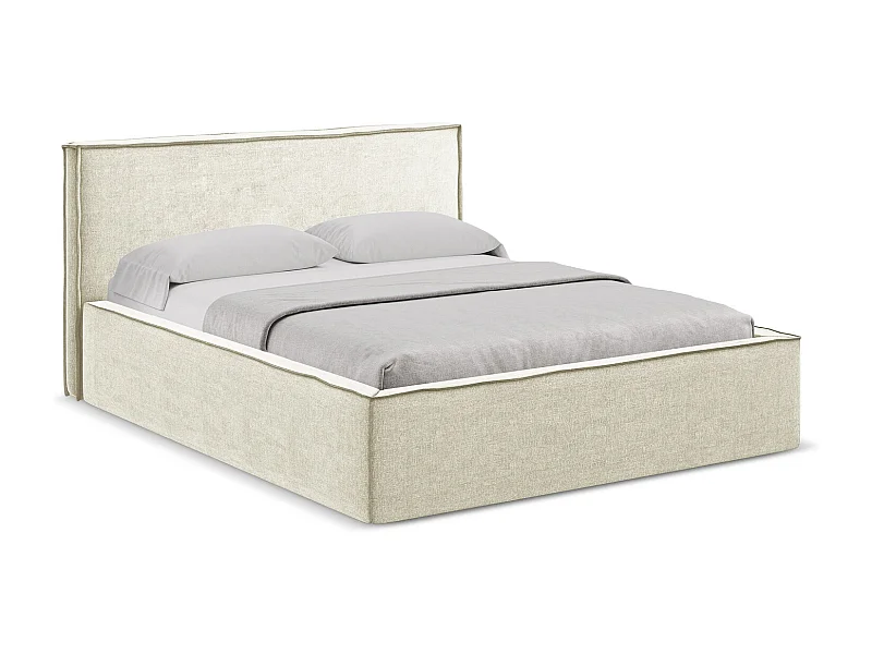 Lit coffre en tissu chenille 180 x 200 - beige - ANANI