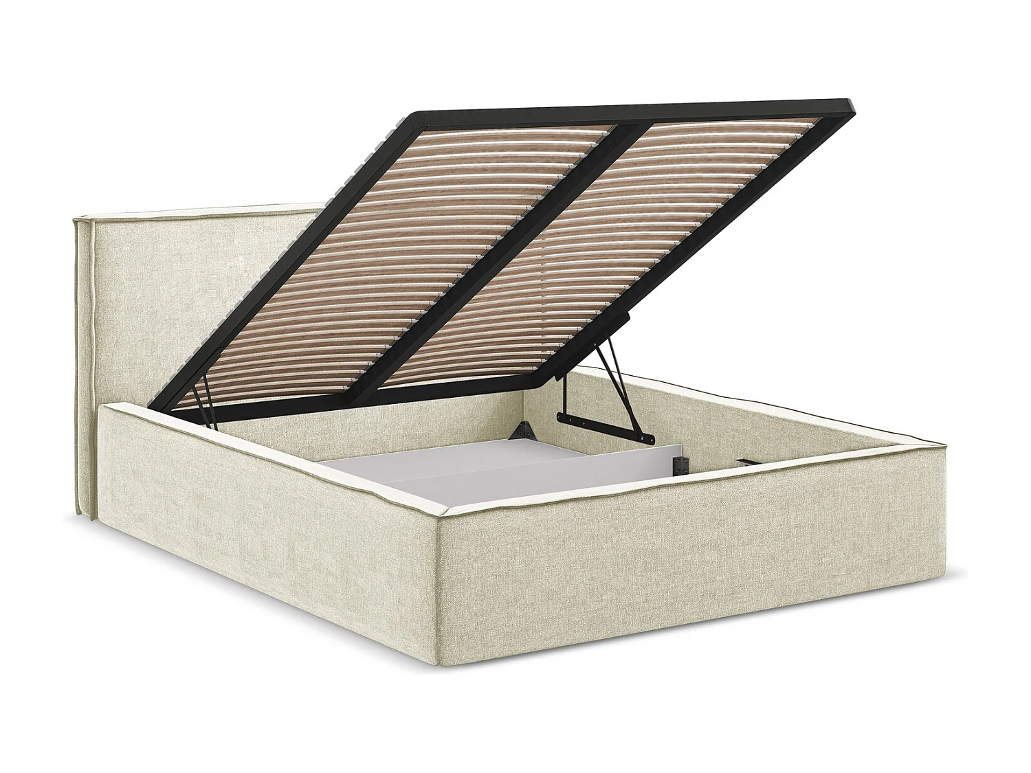 Bed met opbergruimte 200 x 228 - chenille stof - beige - ANANI