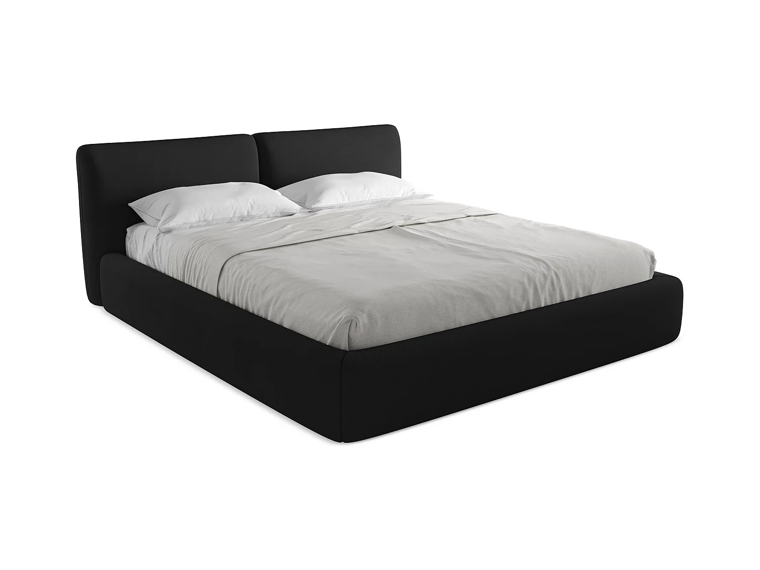 Bett mit Bettkasten - 200 x 228 - Chenille - Schwarz - HOKU