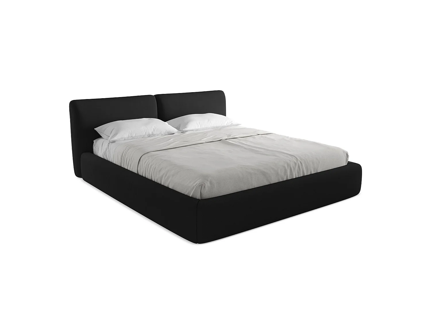 Lit coffre en tissu chenille 200 x 228 - noir - MILANO