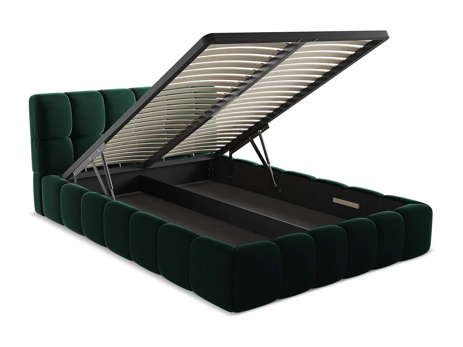 Bett mit Bettkasten - 160 x 228 - Samt - Flaschengrün - NALU