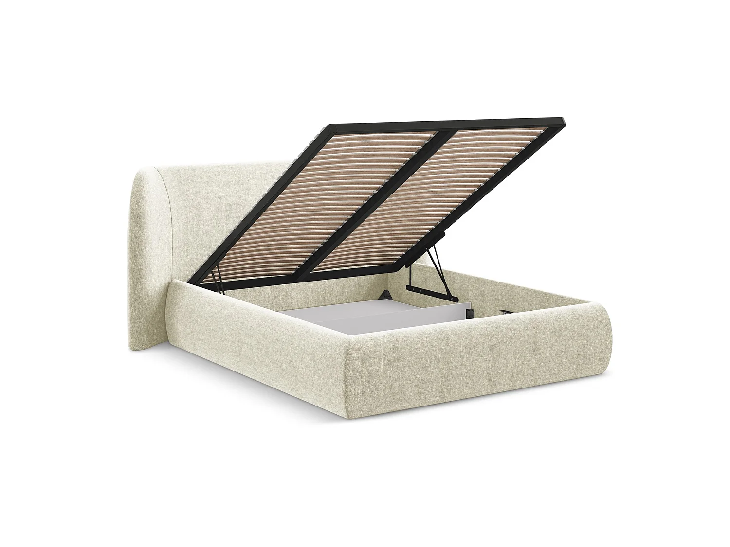 Bett mit Bettkasten - 190 x 215 - Chenille - Beige - TRIESTE