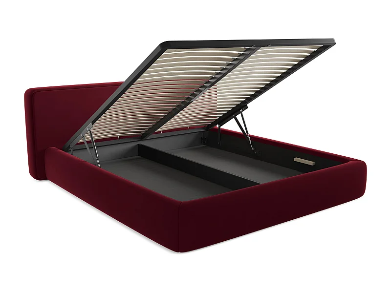 Lit coffre en velours 180 x 200 - bourgogne - KIANA