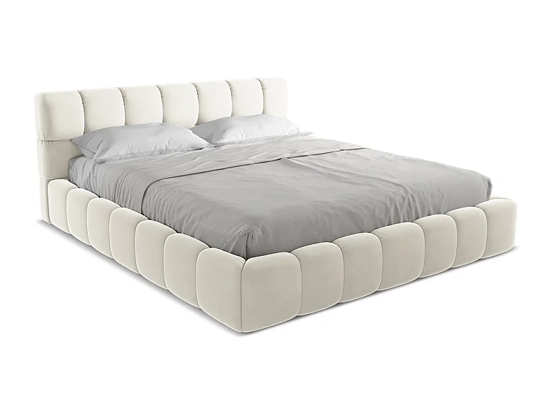 Lit coffre en velours 180 x 200 - beige clair - NALU