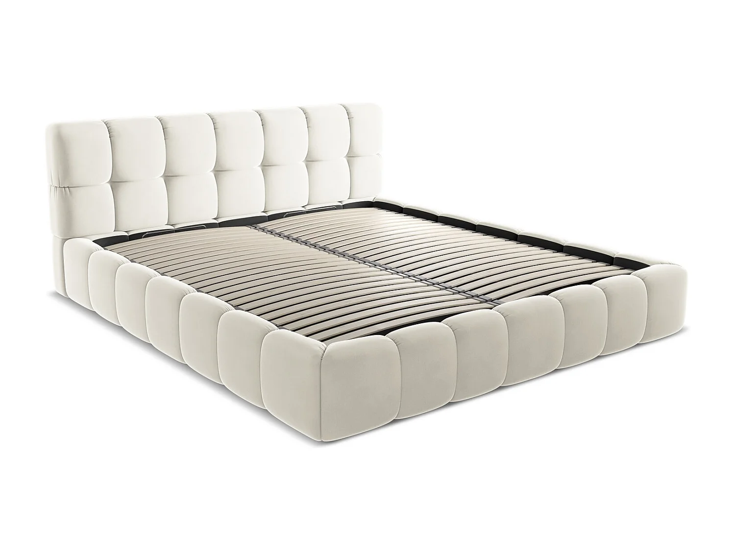 Lit coffre en velours 180 x 200 - beige clair - NALU