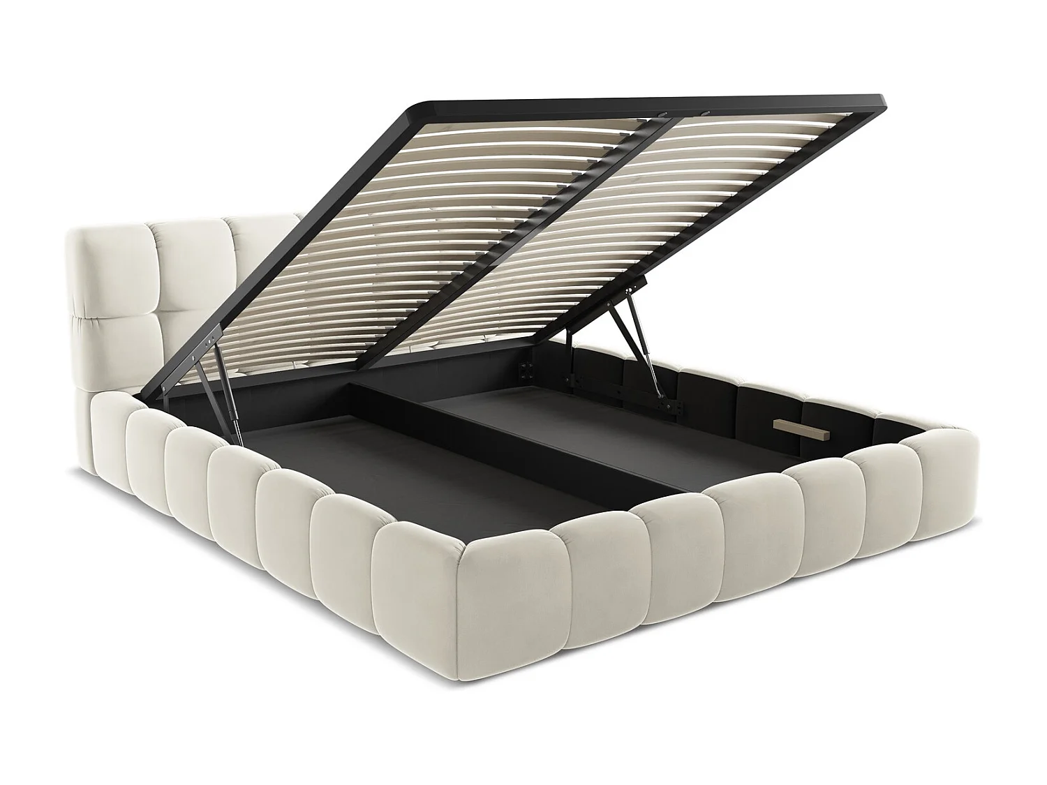 Lit coffre en velours 180 x 200 - beige clair - NALU