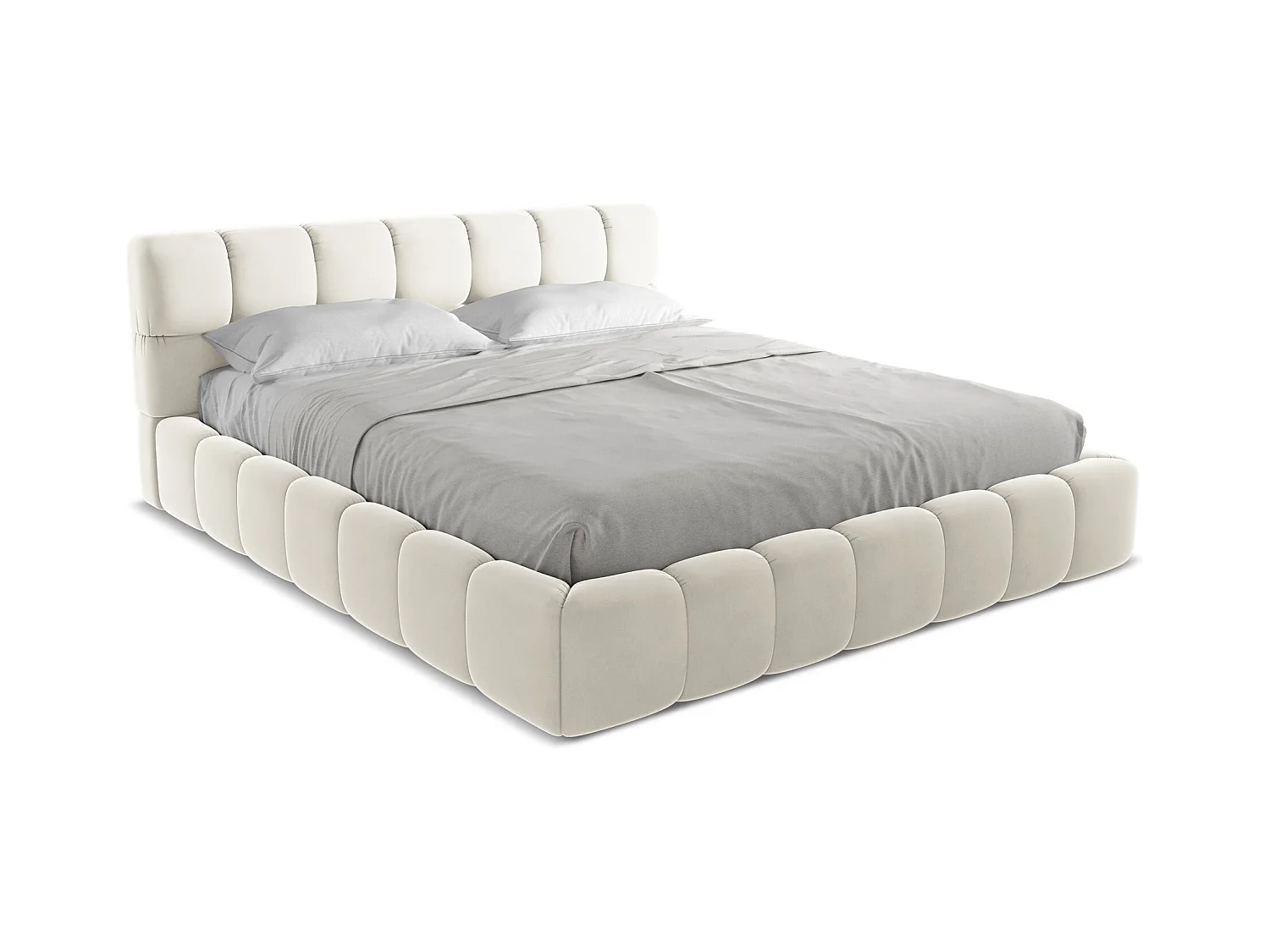 Bed met opbergruimte 200 x 228 - velours - lichtbeige - NALU