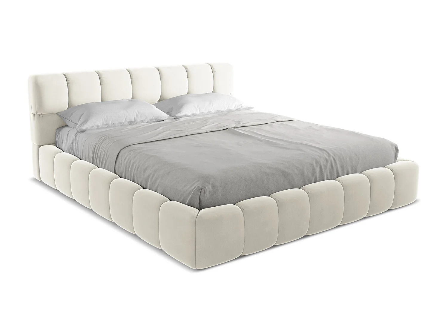 Lit coffre en velours 180 x 200 - beige clair - NALU