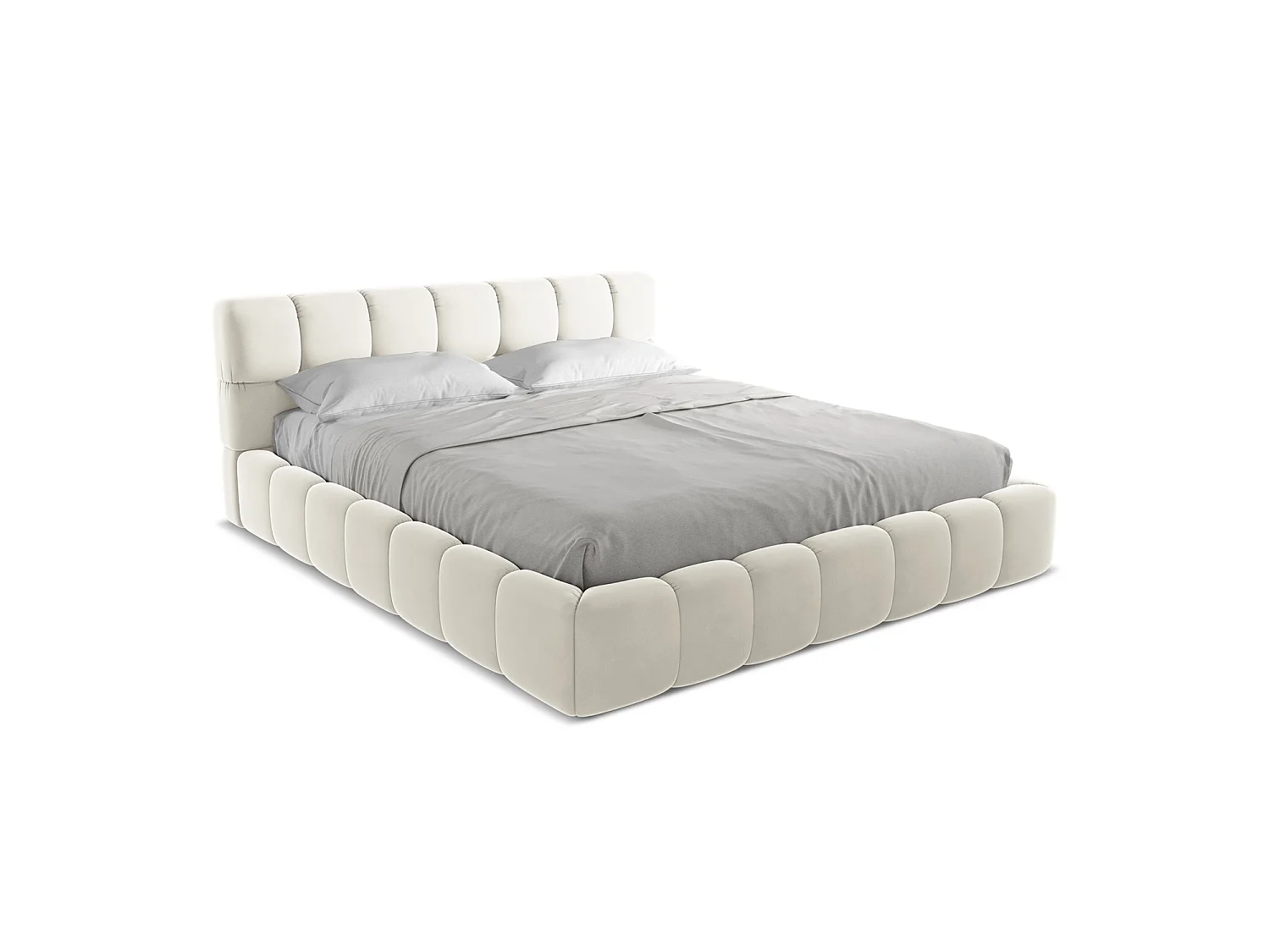 Bett mit Bettkasten - 200 x 228 - Samt - Hell beige - ROMA