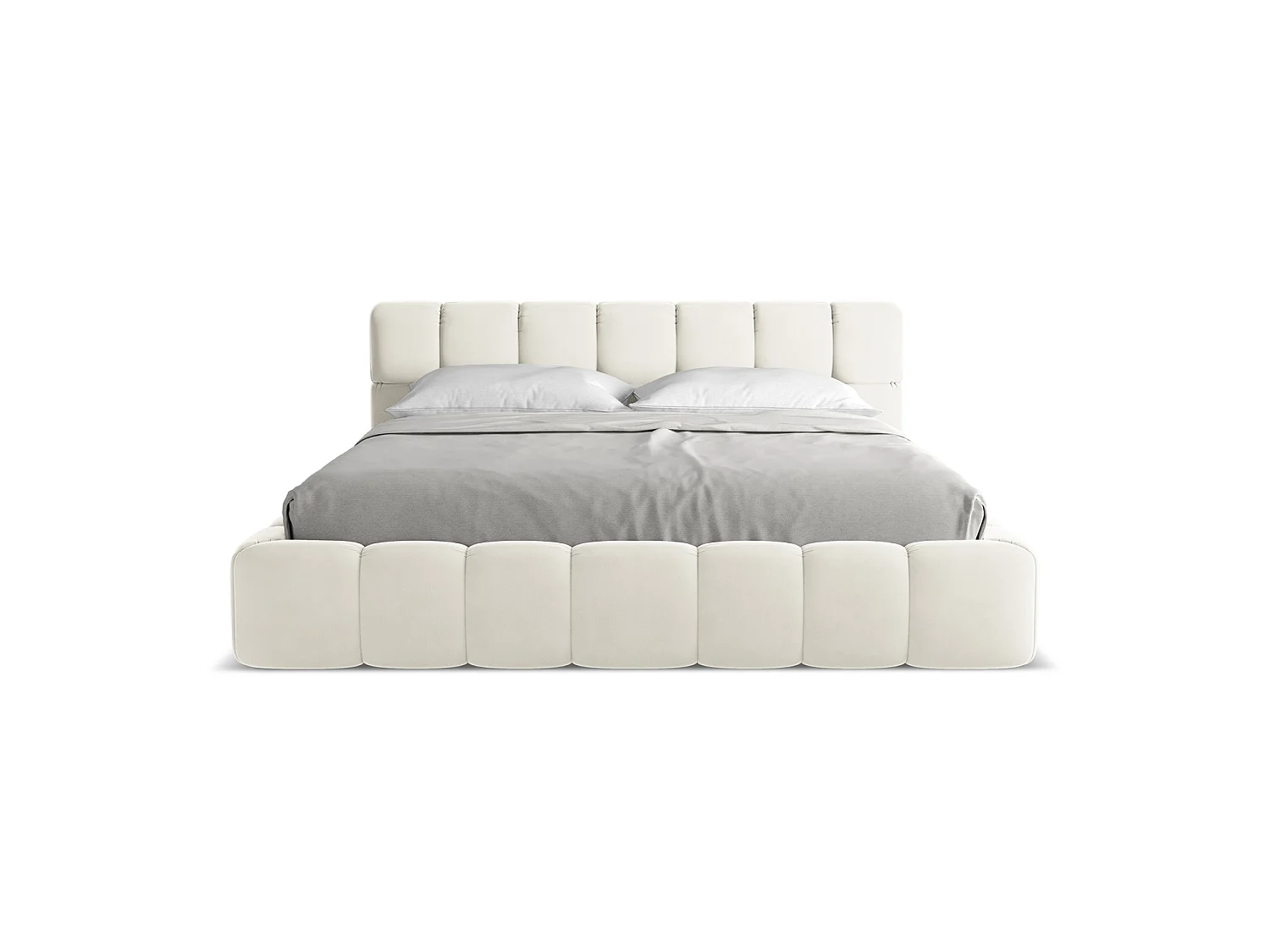 Bett mit Bettkasten - 200 x 228 - Samt - Hell beige - ROMA
