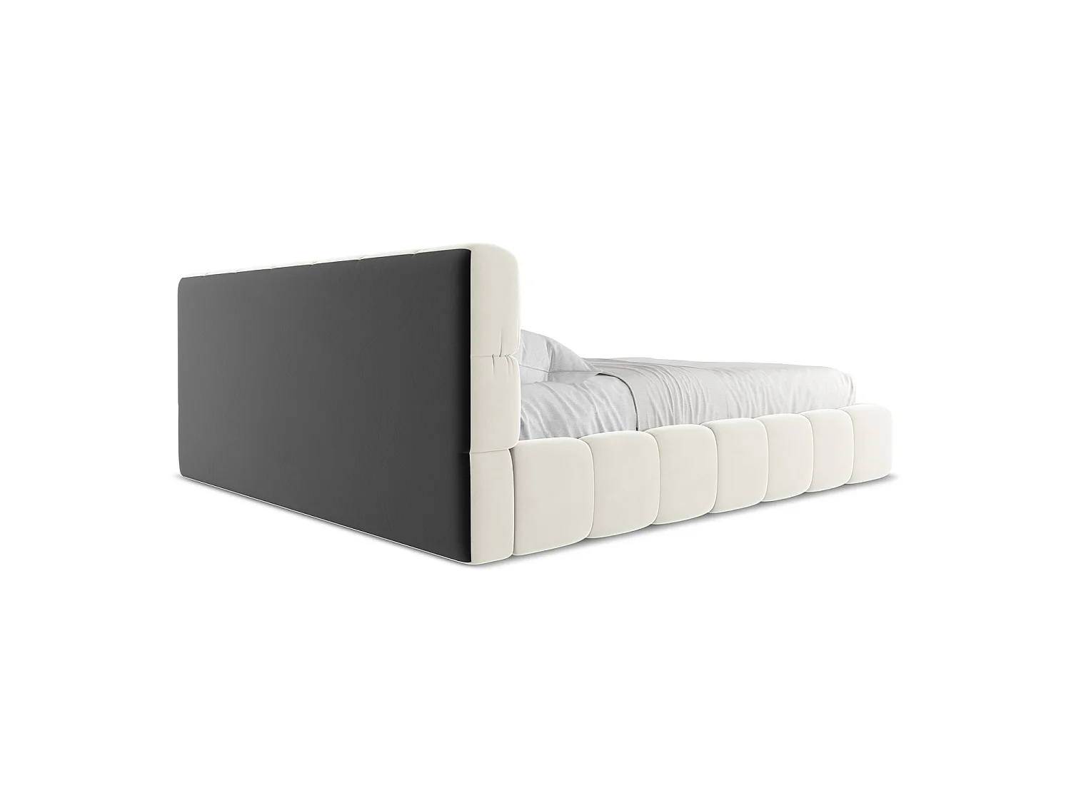 Bett mit Bettkasten - 200 x 228 - Samt - Hell beige - ROMA