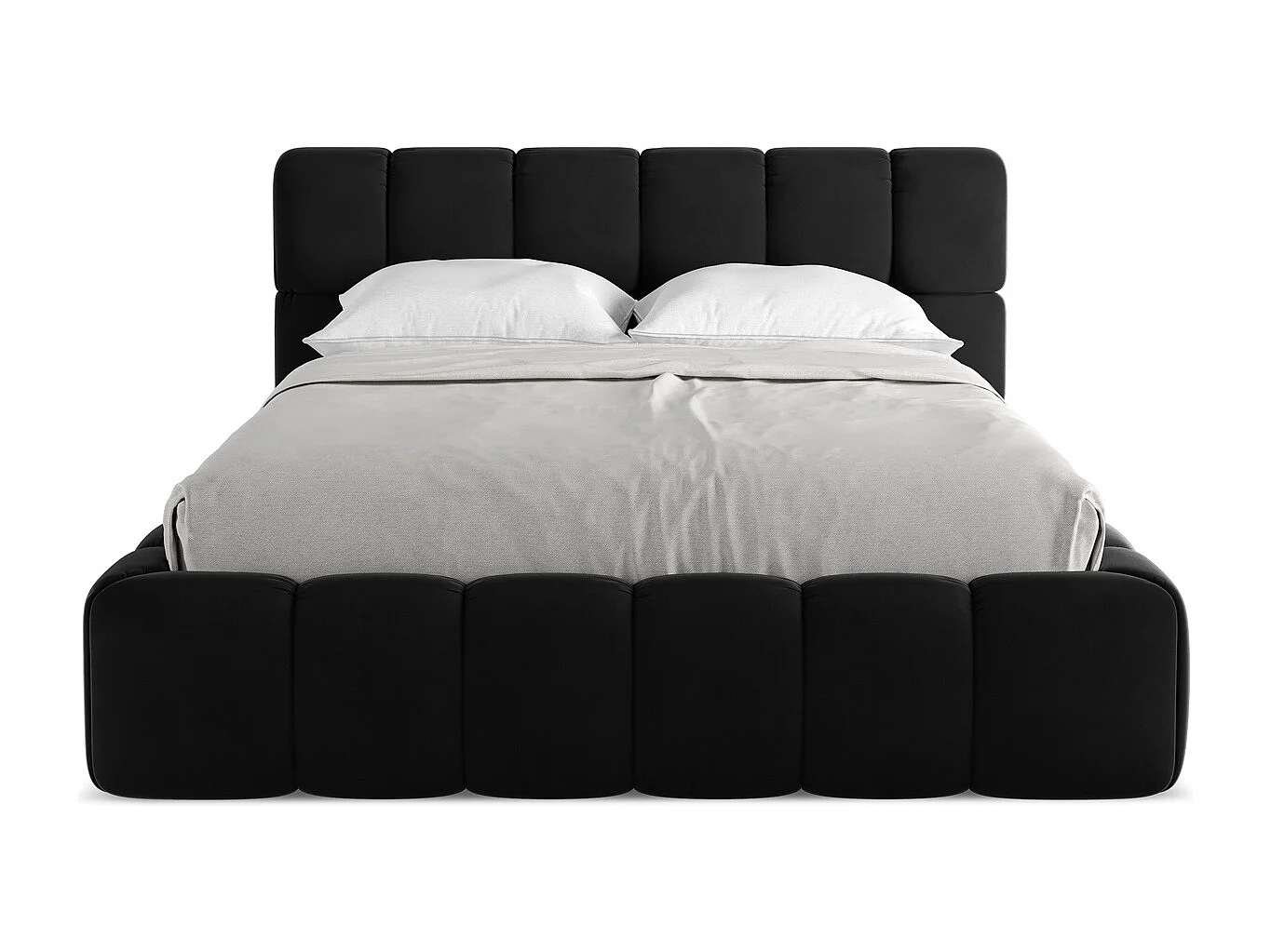 Bett mit Bettkasten - 160 x 228 - Samt - Schwarz - NALU