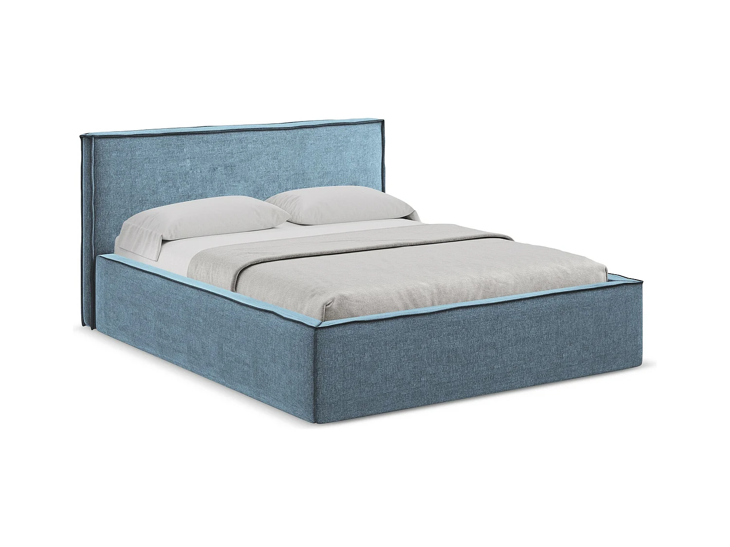 Bett mit Bettkasten - 180 x 228 - Chenille - Jeans - ANANI