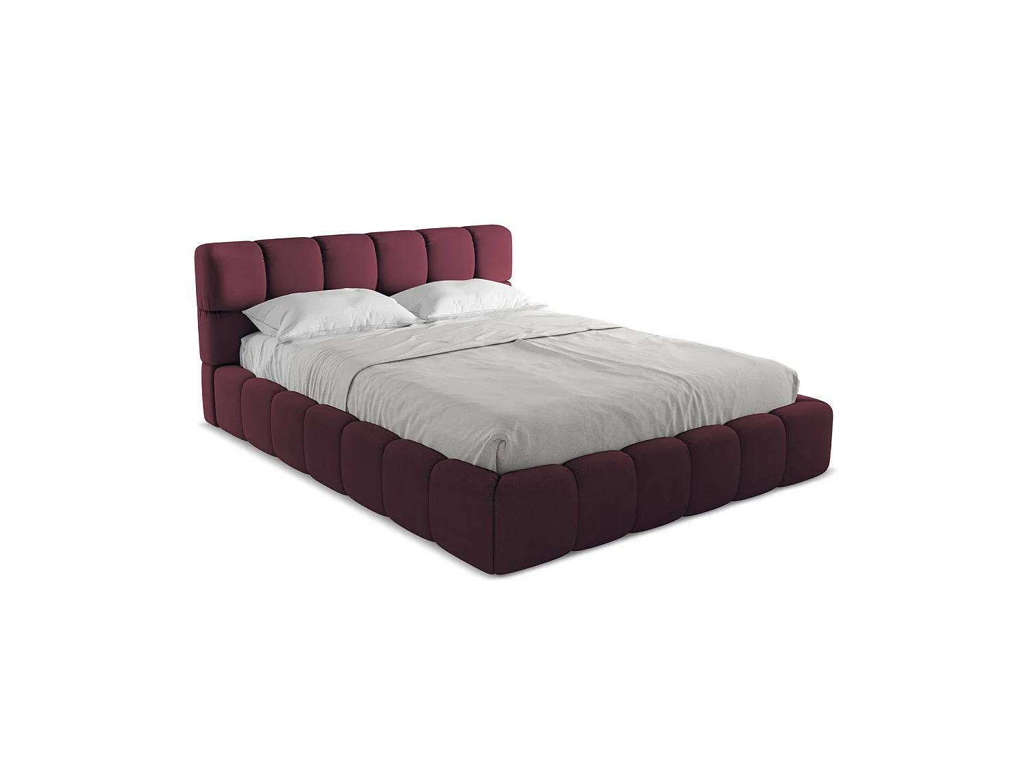 Bett mit Bettkasten - 180 x 228 - Chenille - Rotwein - ROMA
