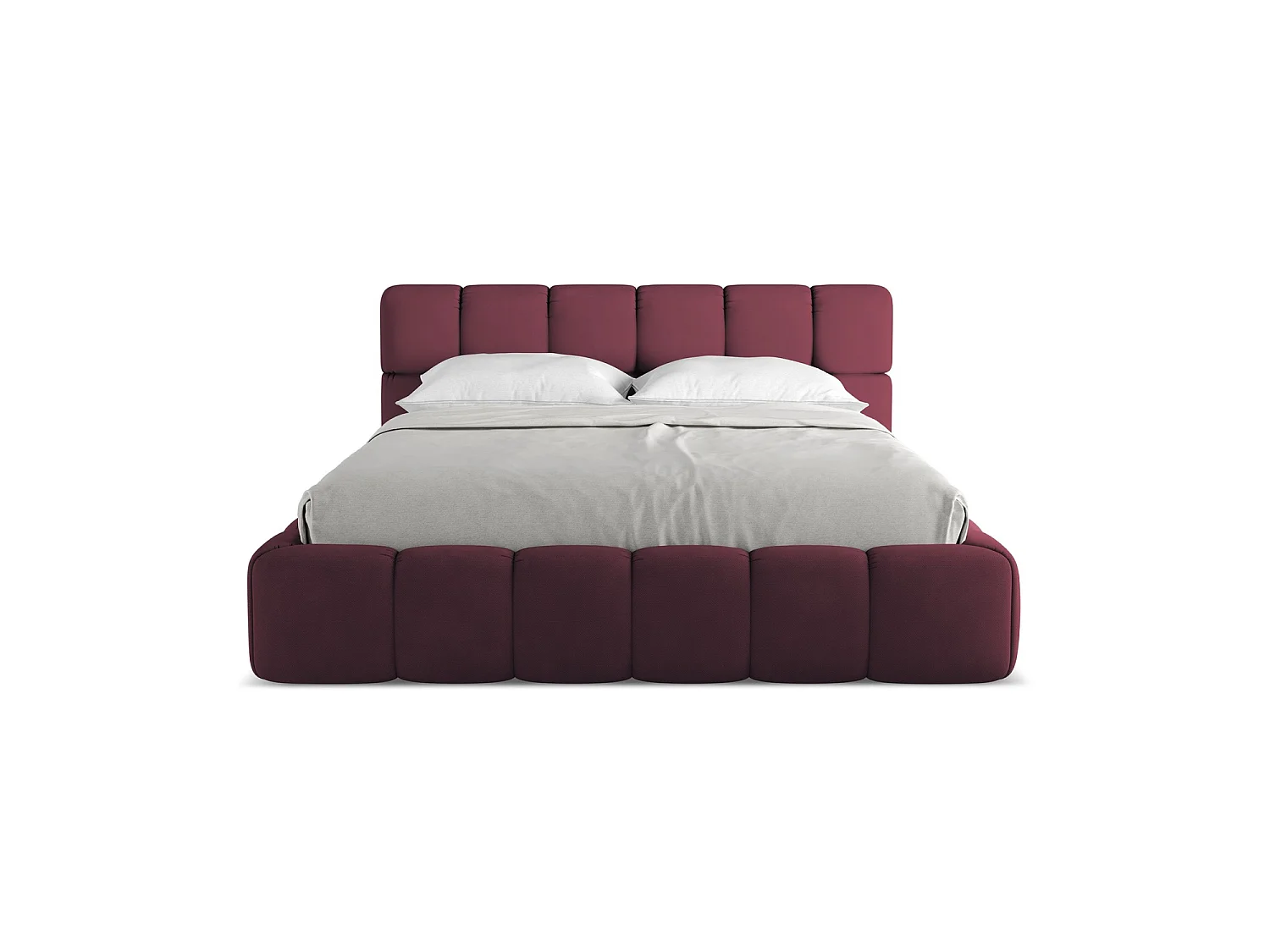 Bett mit Bettkasten - 180 x 228 - Chenille - Rotwein - ROMA