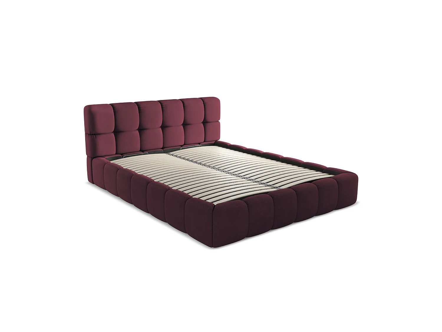 Bett mit Bettkasten - 180 x 228 - Chenille - Rotwein - ROMA