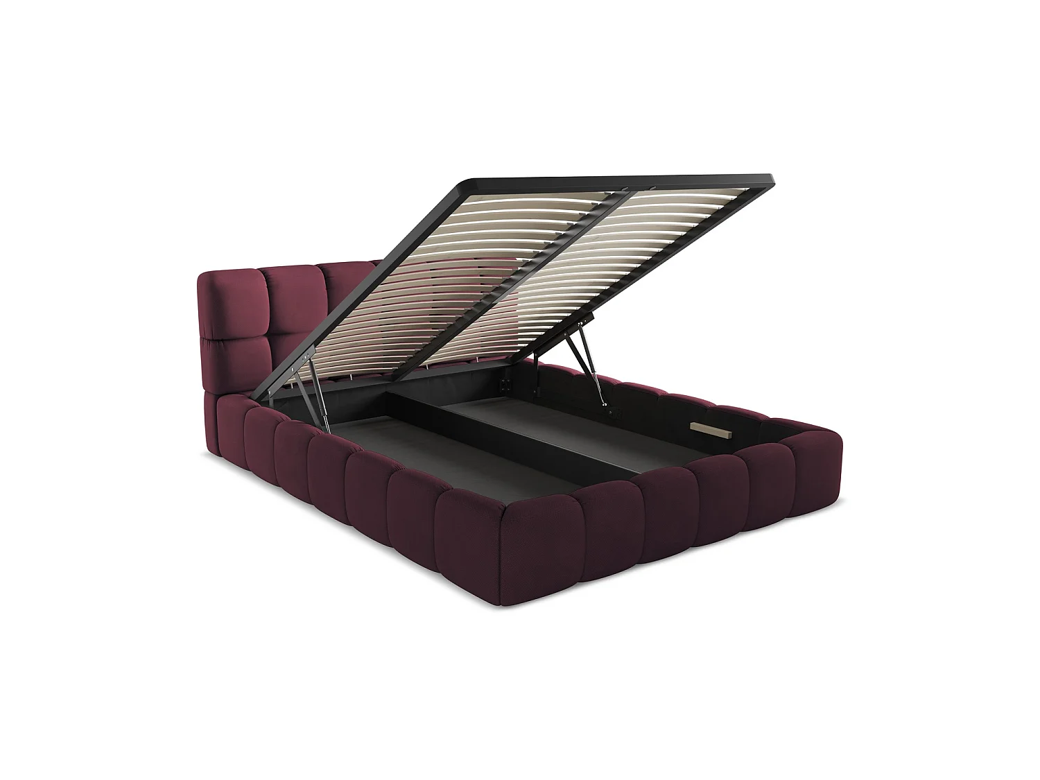 Bett mit Bettkasten - 180 x 228 - Chenille - Rotwein - ROMA