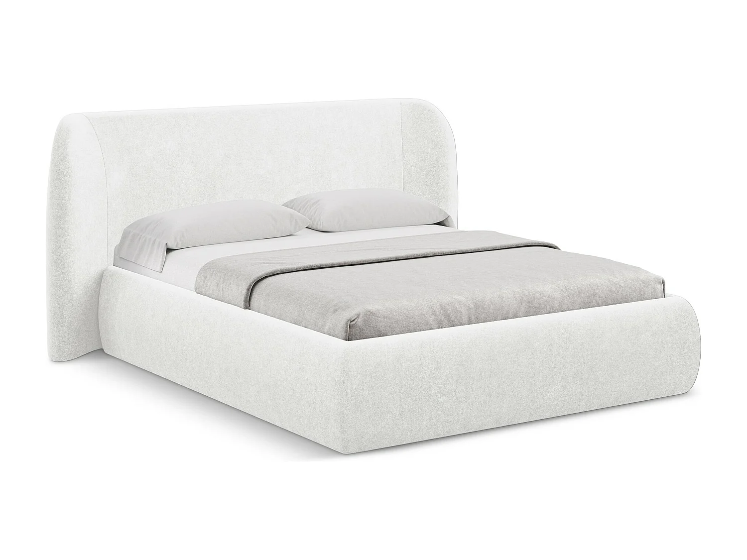 Cama com espaço de arrumação 140x200 cm em tecido bouclé - branco - HAUKE