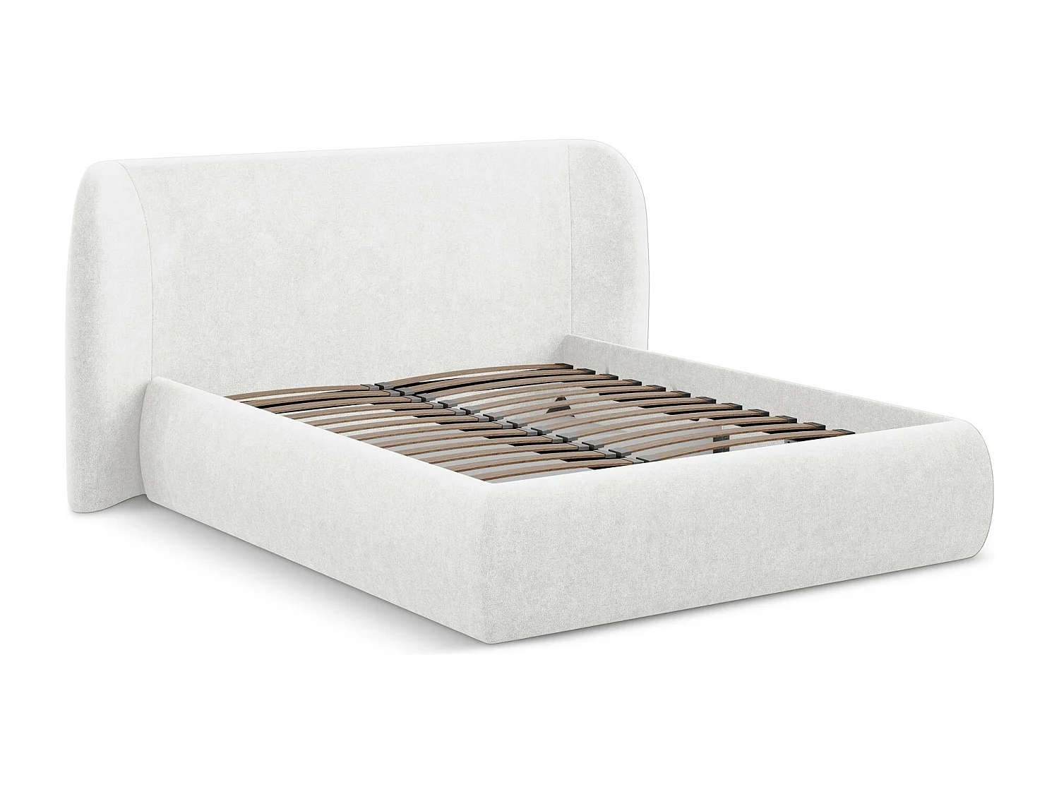 Cama com espaço de arrumação 140x200 cm em tecido bouclé - branco - HAUKE