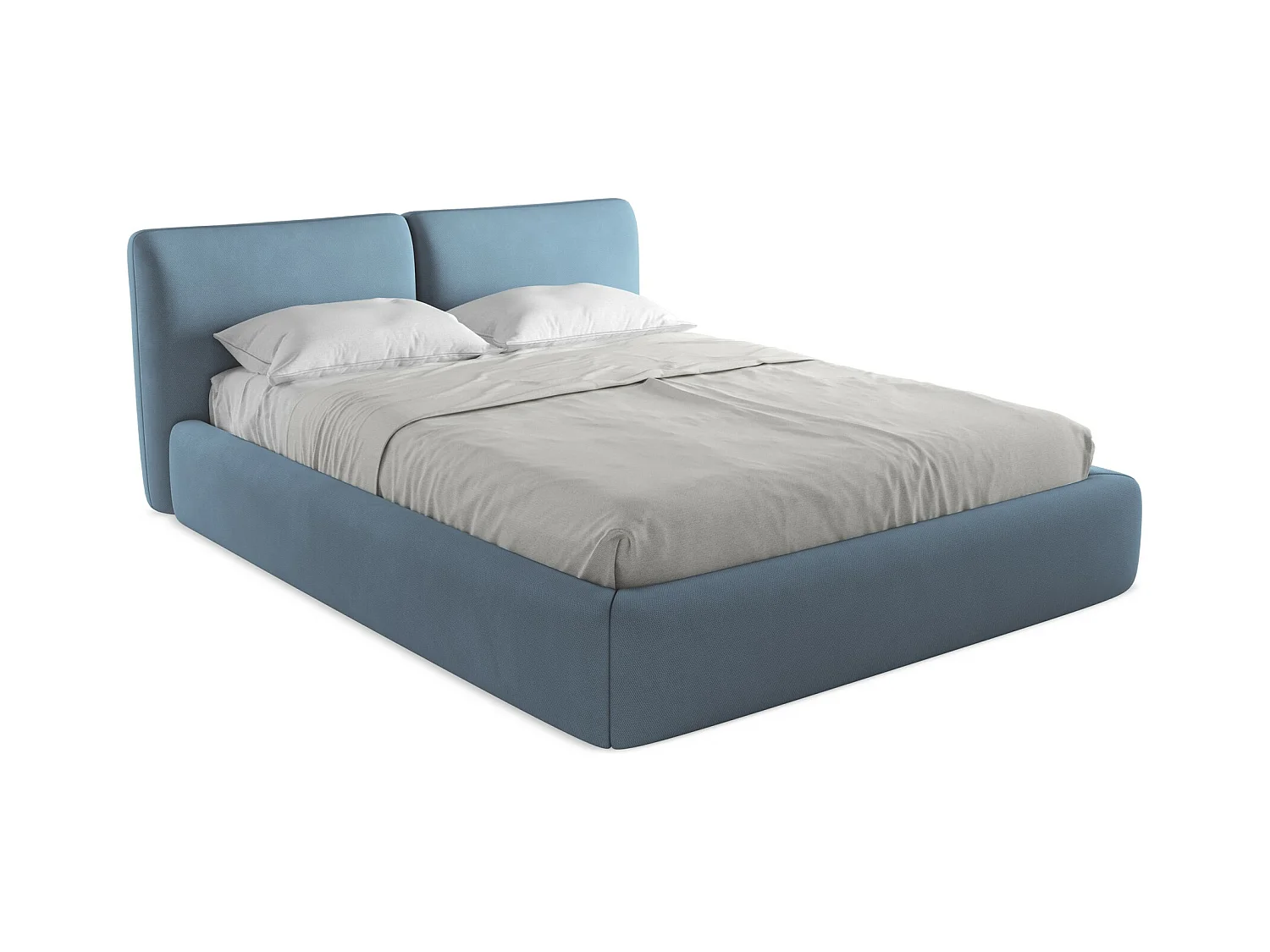 Bett mit Bettkasten - 180 x 228 - Chenille - Jeans - HOKU