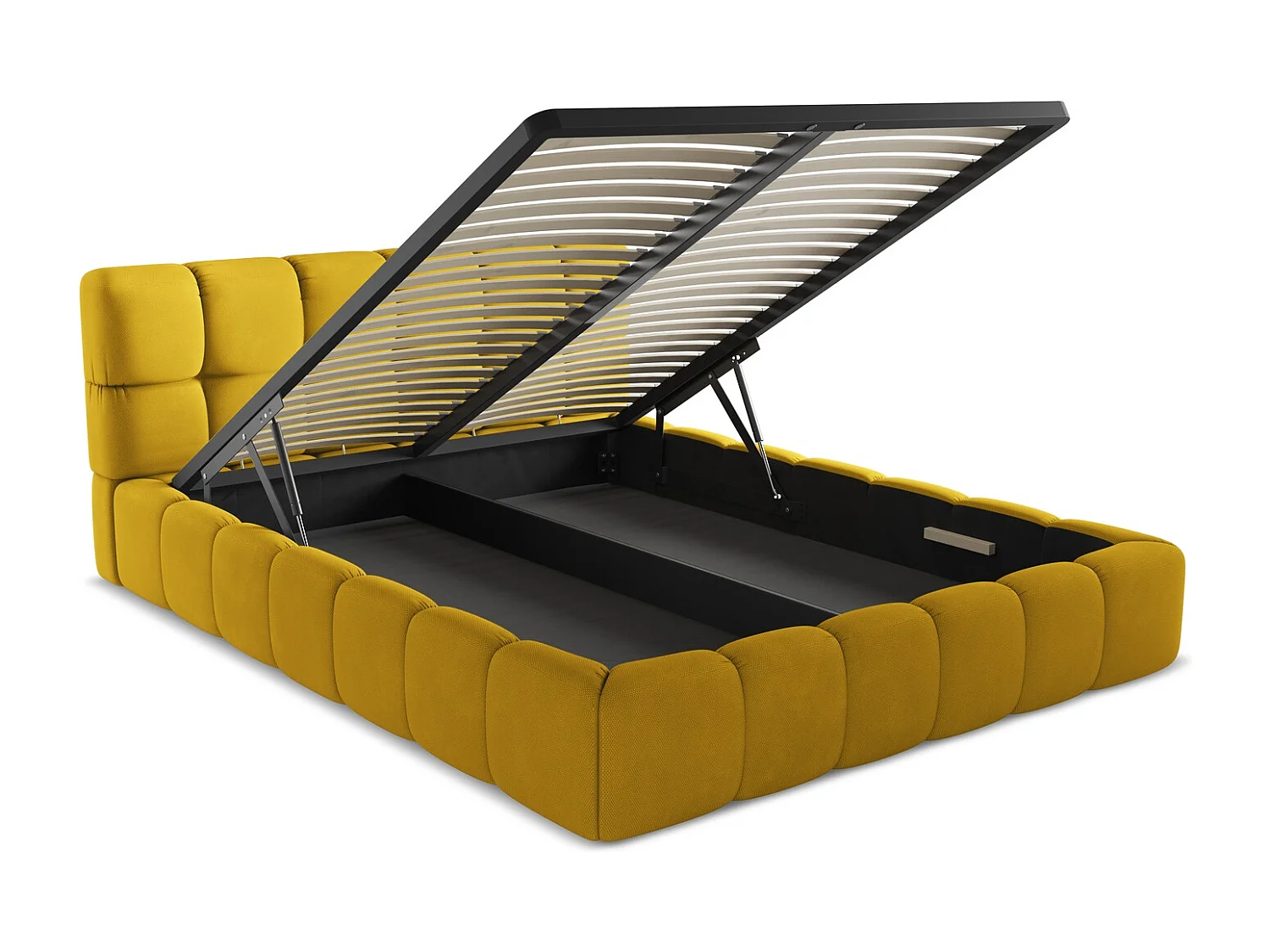 Lit coffre en tissu chenille 160 x 200 - moutarde - NALU