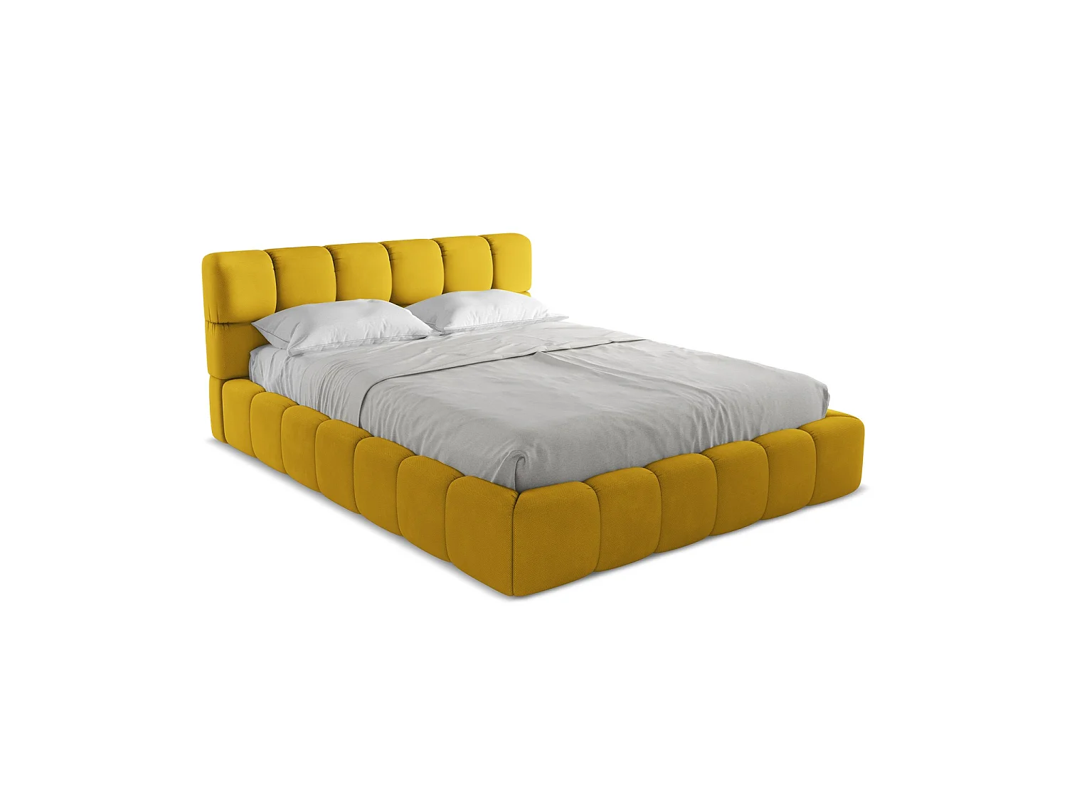 Lit coffre en tissu chenille 180 x 228 - moutarde - ROMA