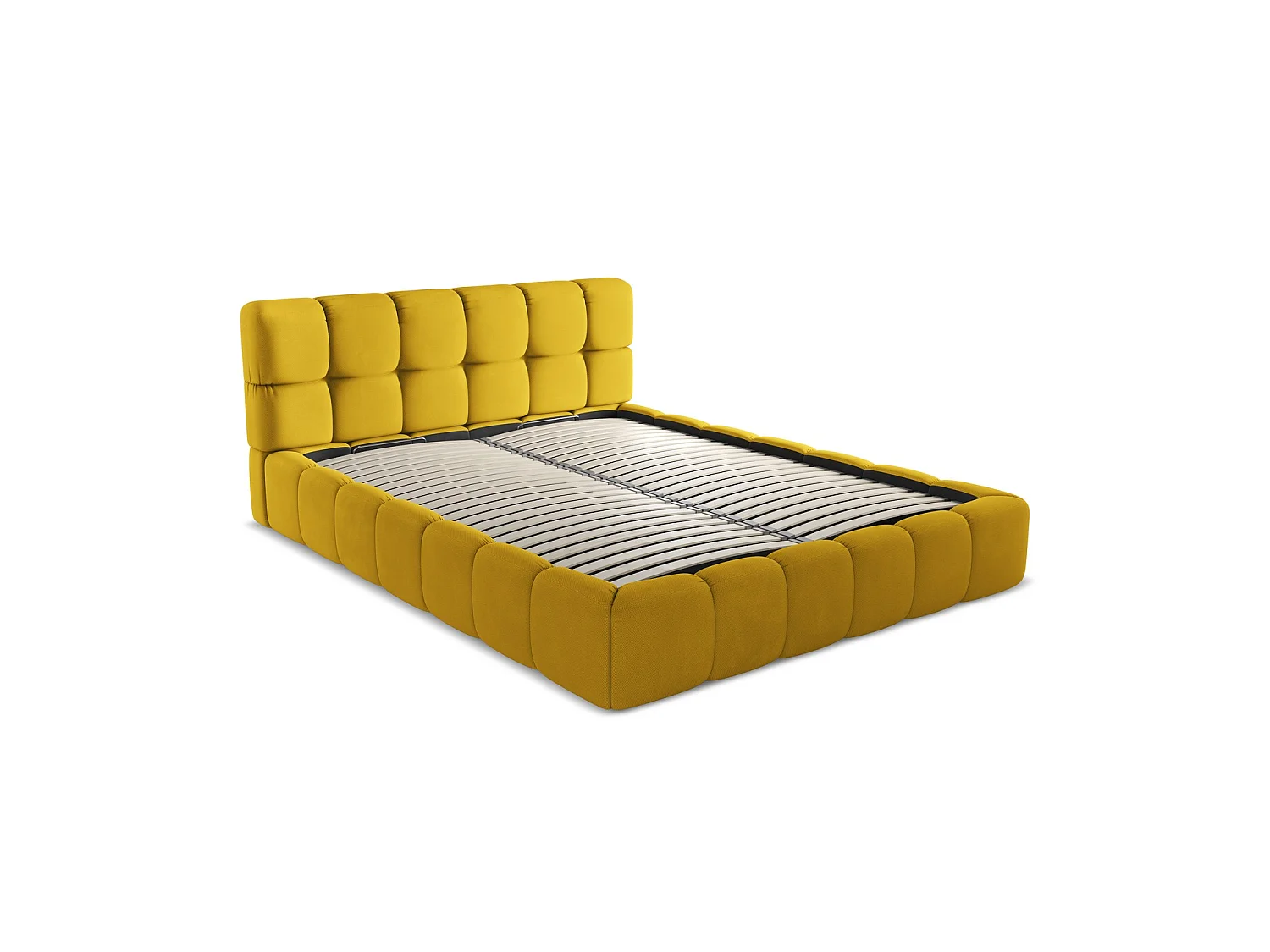 Lit coffre en tissu chenille 180 x 228 - moutarde - ROMA