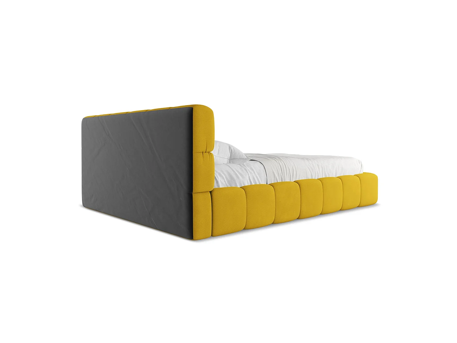 Lit coffre en tissu chenille 180 x 228 - moutarde - ROMA