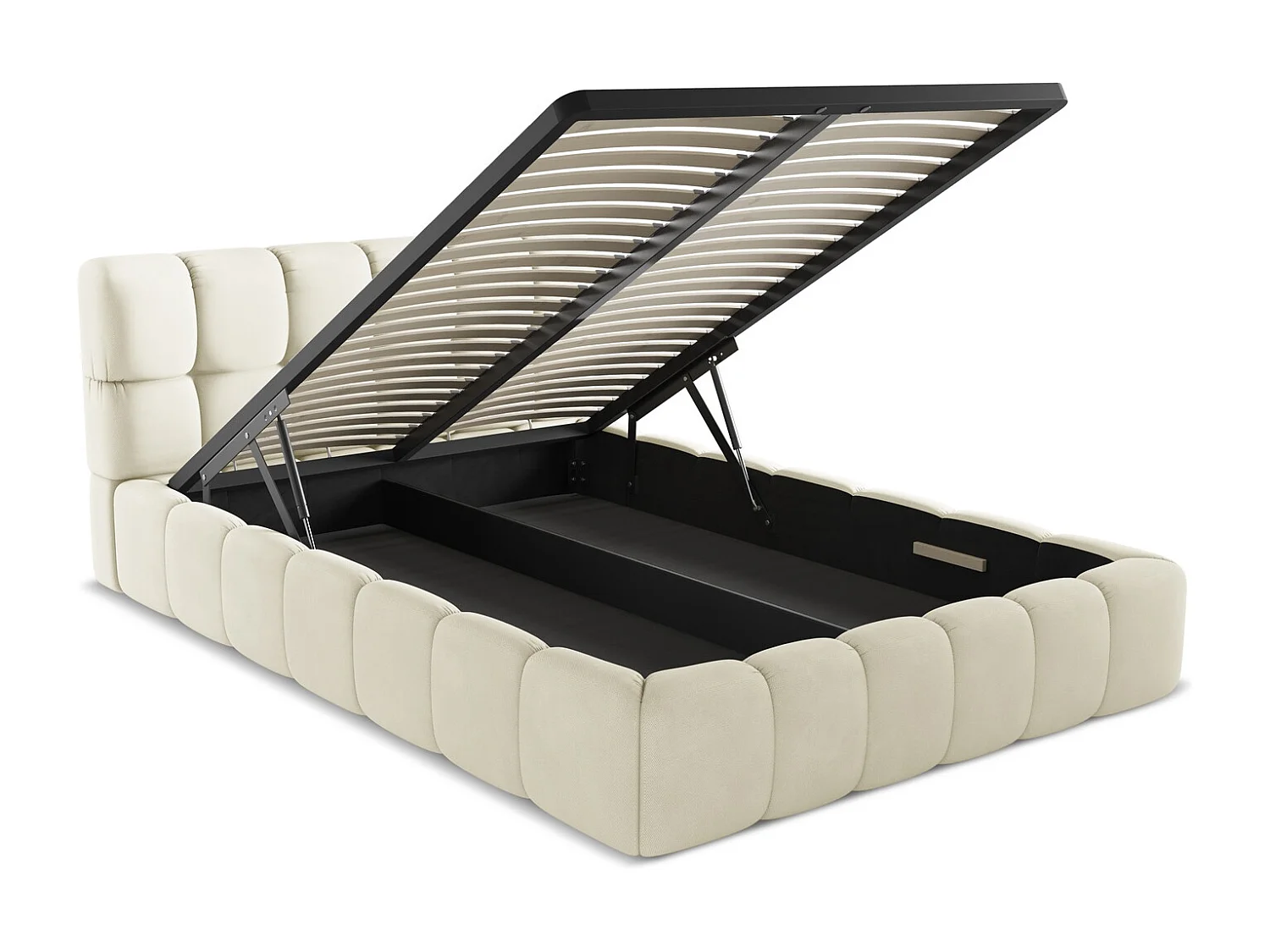 Lit coffre en tissu chenille 140 x 200 - beige - NALU