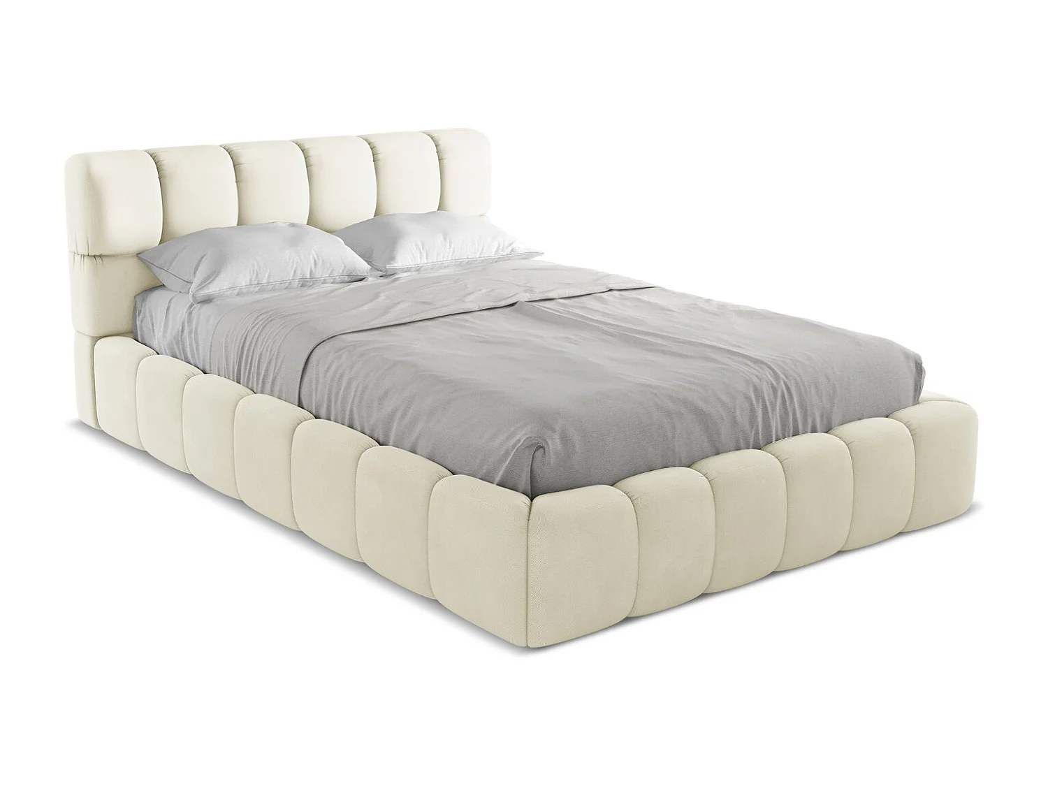 Lit coffre en tissu chenille 140 x 200 - beige - NALU