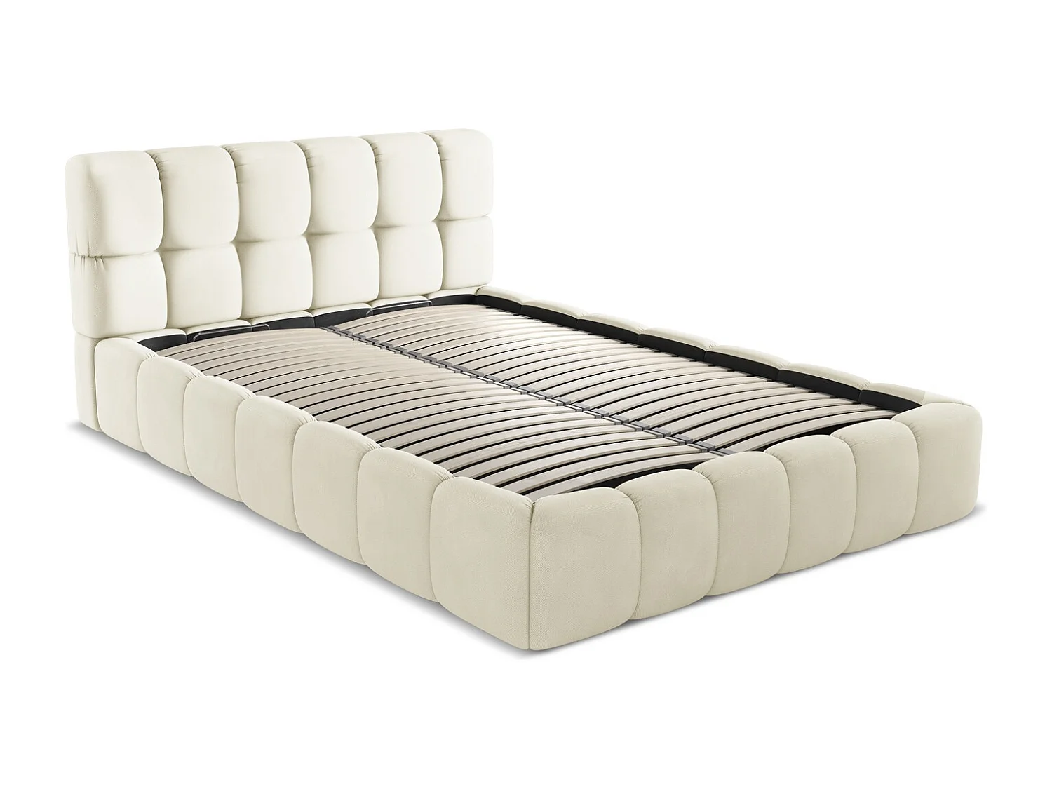 Lit coffre en tissu chenille 140 x 200 - beige - NALU