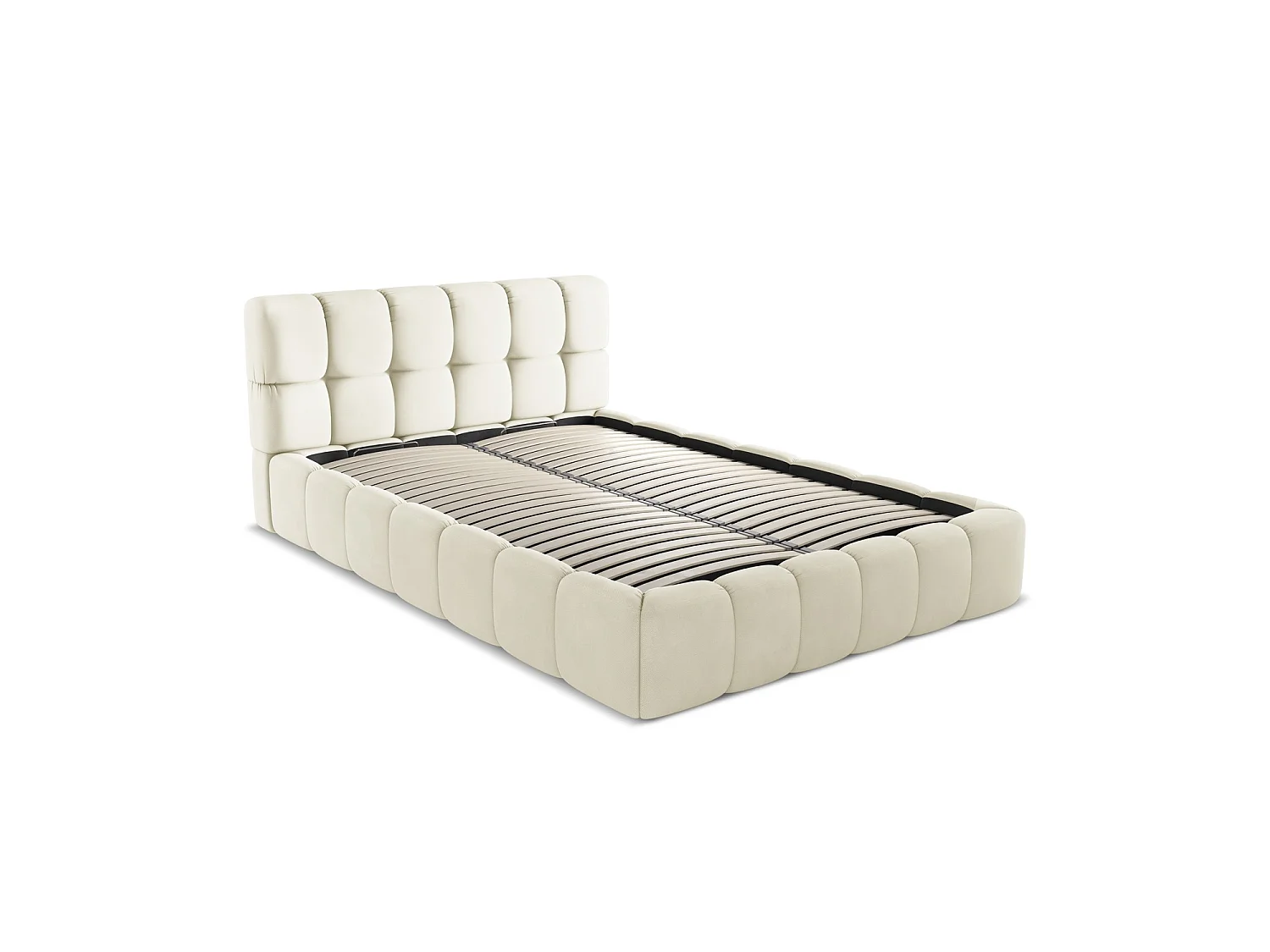 Lit coffre en tissu chenille 160 x 228 - beige - ROMA