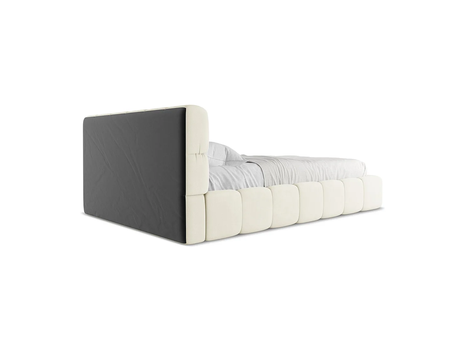 Lit coffre en tissu chenille 160 x 228 - beige - ROMA
