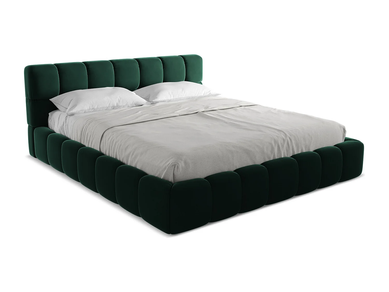 Bett mit Bettkasten - 200 x 228 - Samt - Flaschengrün - NALU